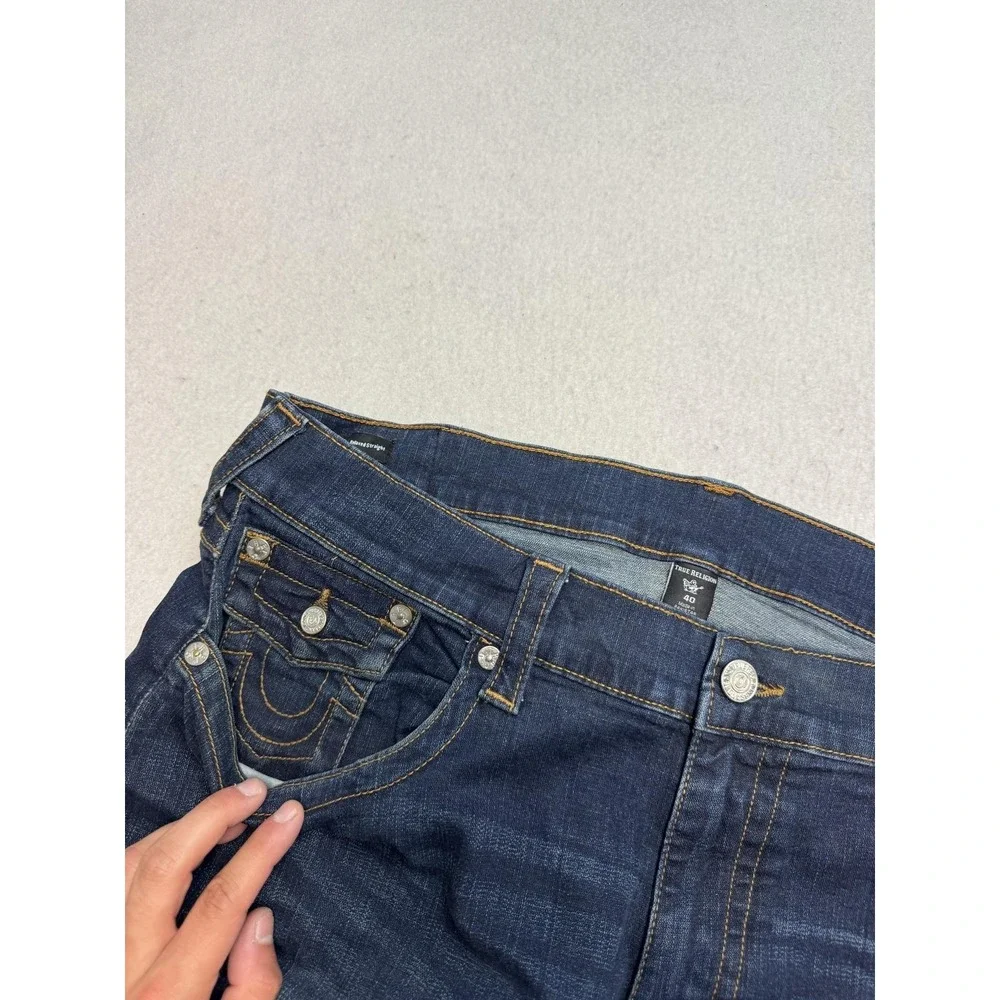 True Religion Ricky Jeans Mens 40x33 Relaxed Straight Dark Blue Stretch Denim